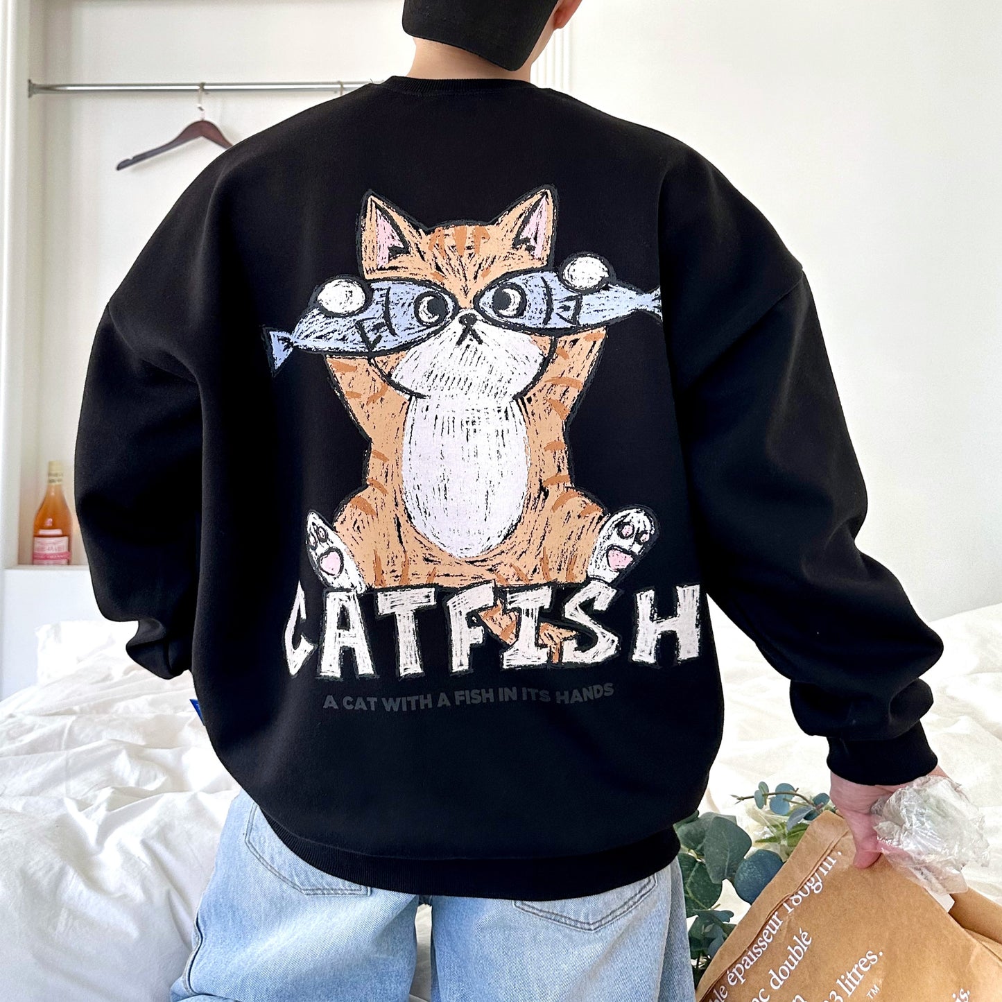 TSP-59 Cat with Fish Blindfold Sweatshirt